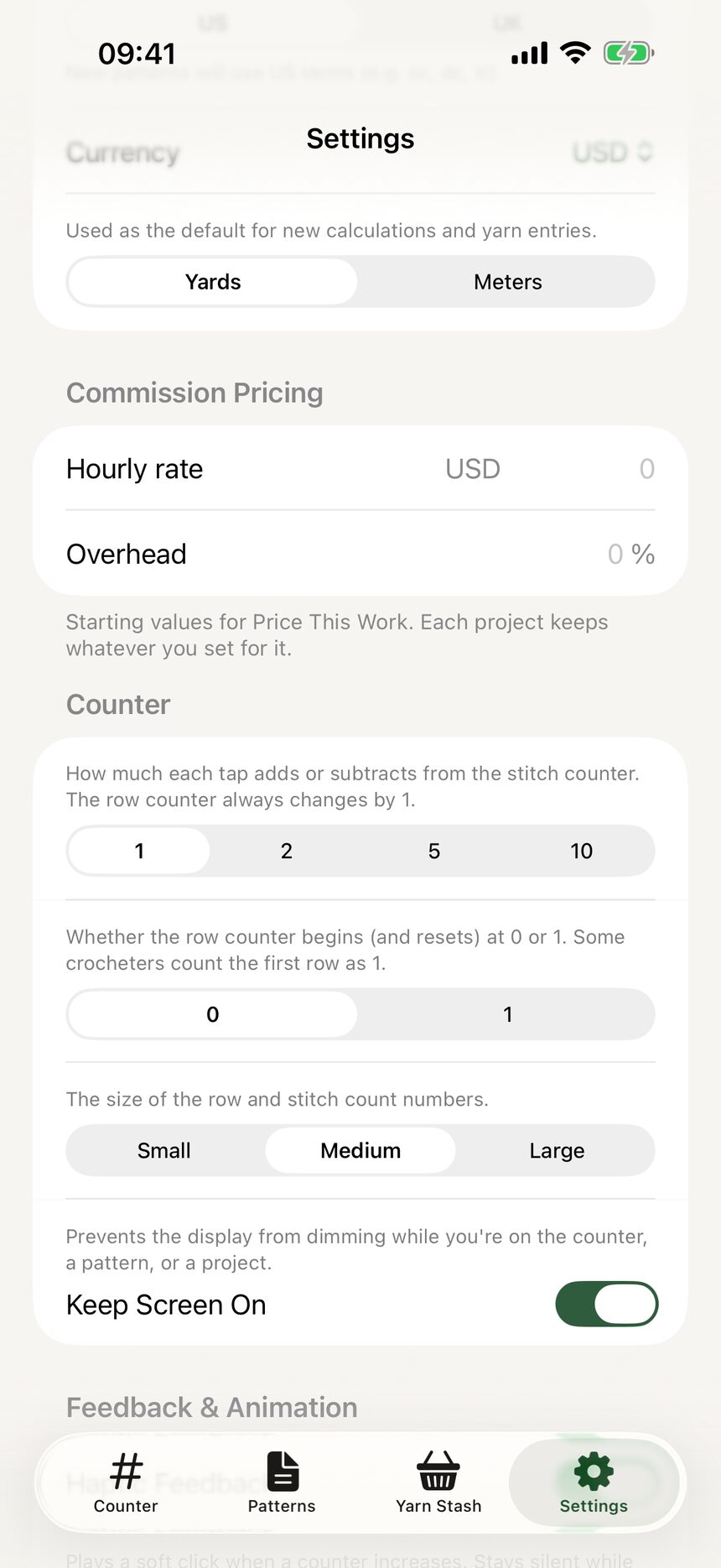 The Keep Screen On toggle switched on in the Counter settings.