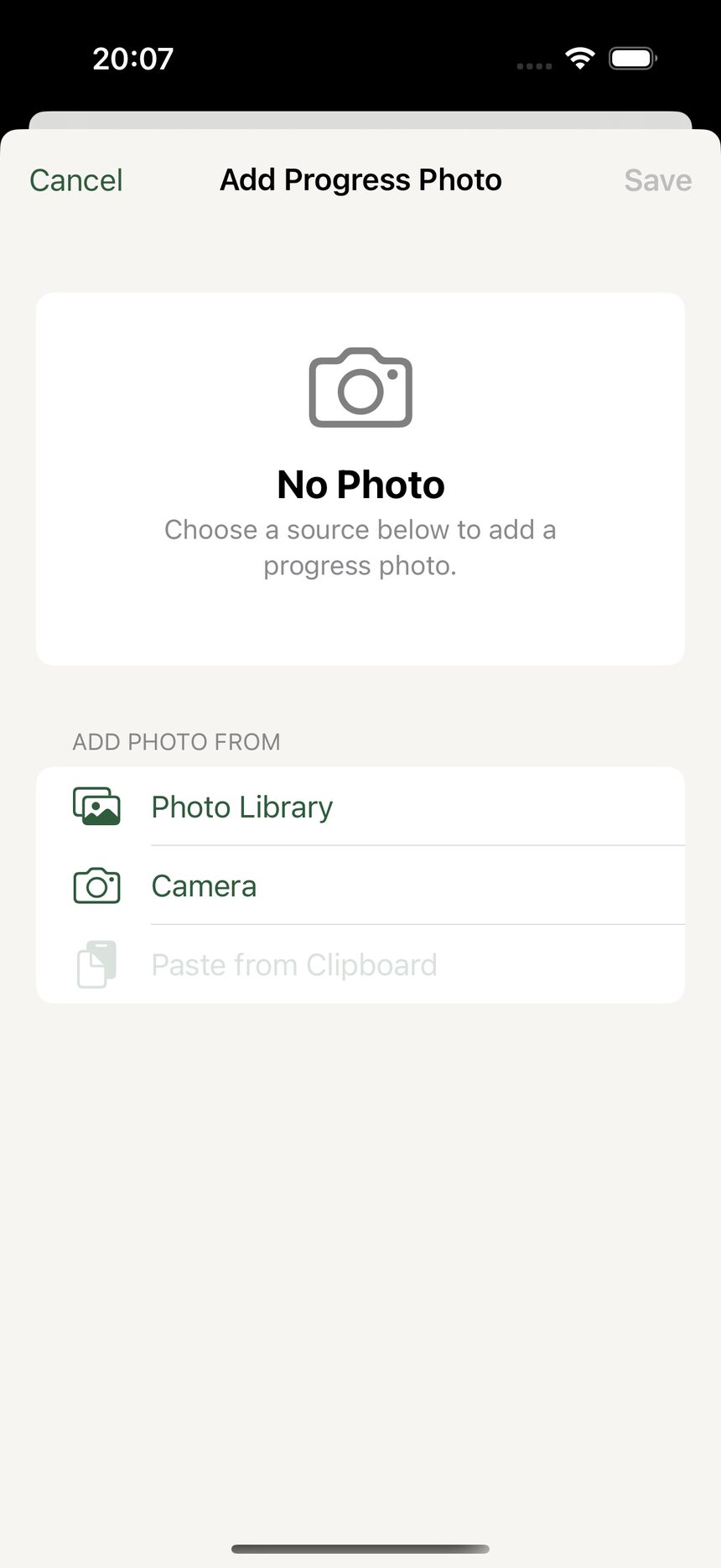 The add photo button on the film strip, with a new dated photo being added.