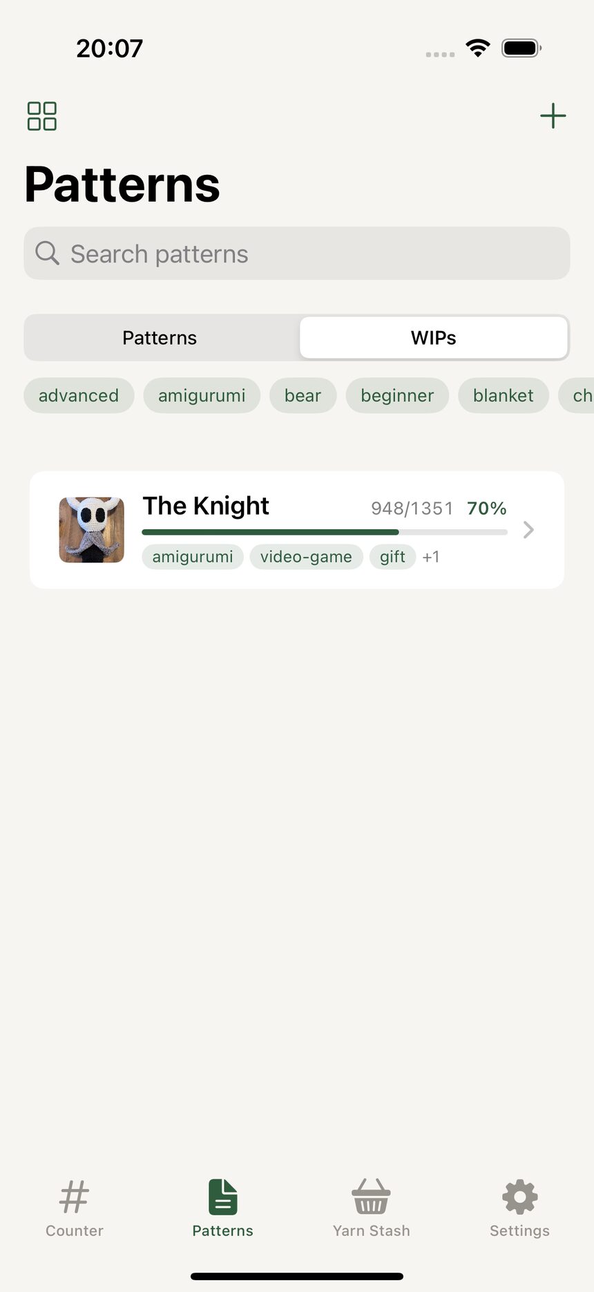 The WIPs list showing the new project with its cover photo and progress at zero percent.