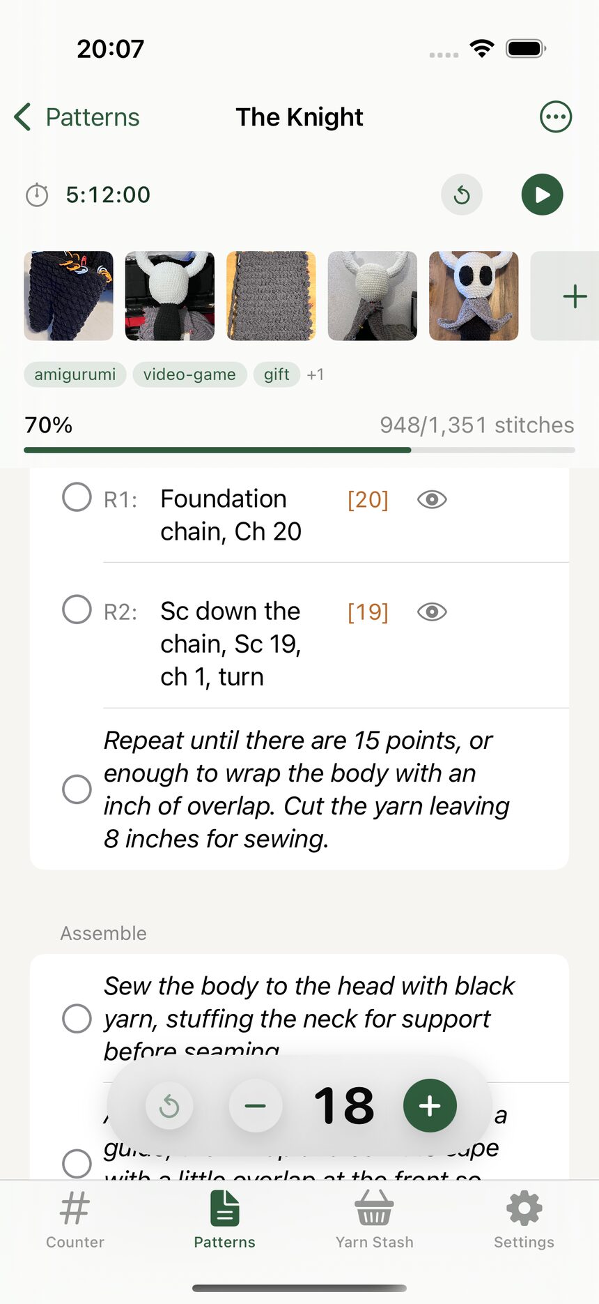 The sticky header of a WIP showing percent complete, elapsed time, and row counts.