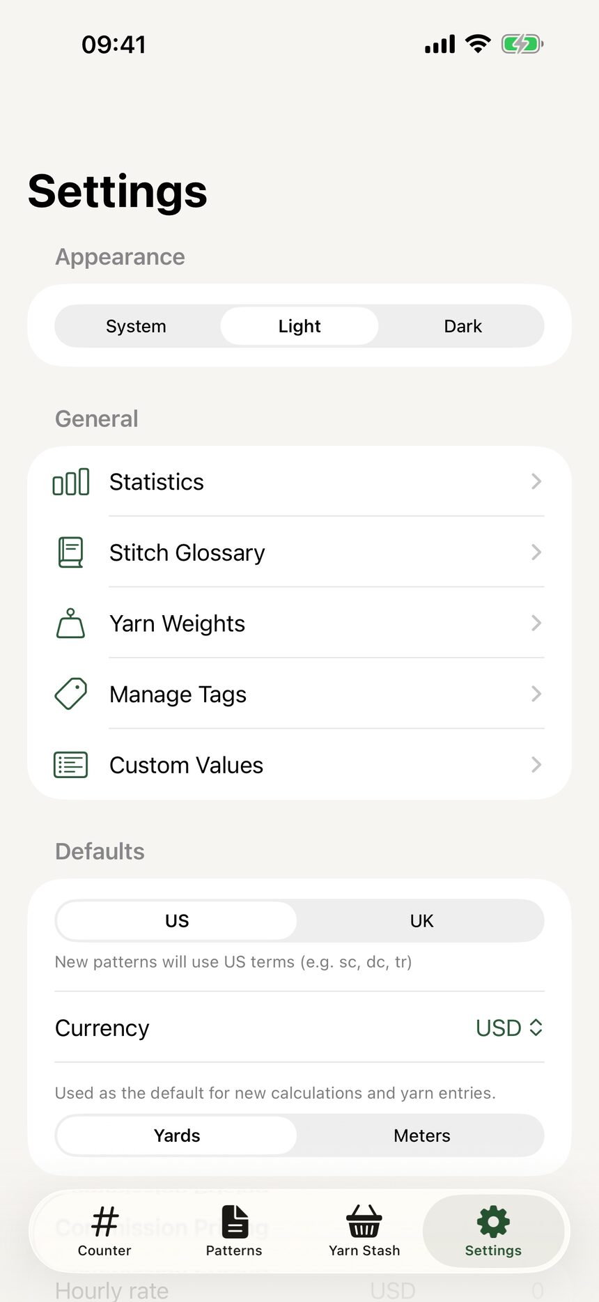 A purchase entry with the currency selector open, showing several currencies.